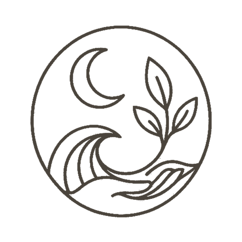 The One Living emblem — moon, leaves, wave and open hand